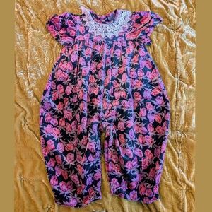 Vintage Toddler Valentine's Floral Velvet Bubble Jumpsuit